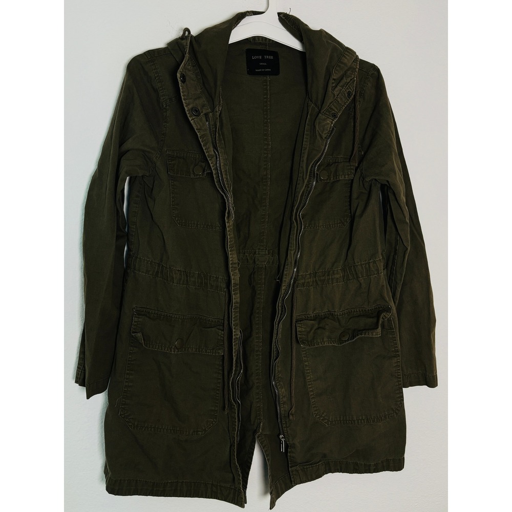 Love Tree Olive Green Utility Anorak‎ Jacket Hooded Field Parka Small